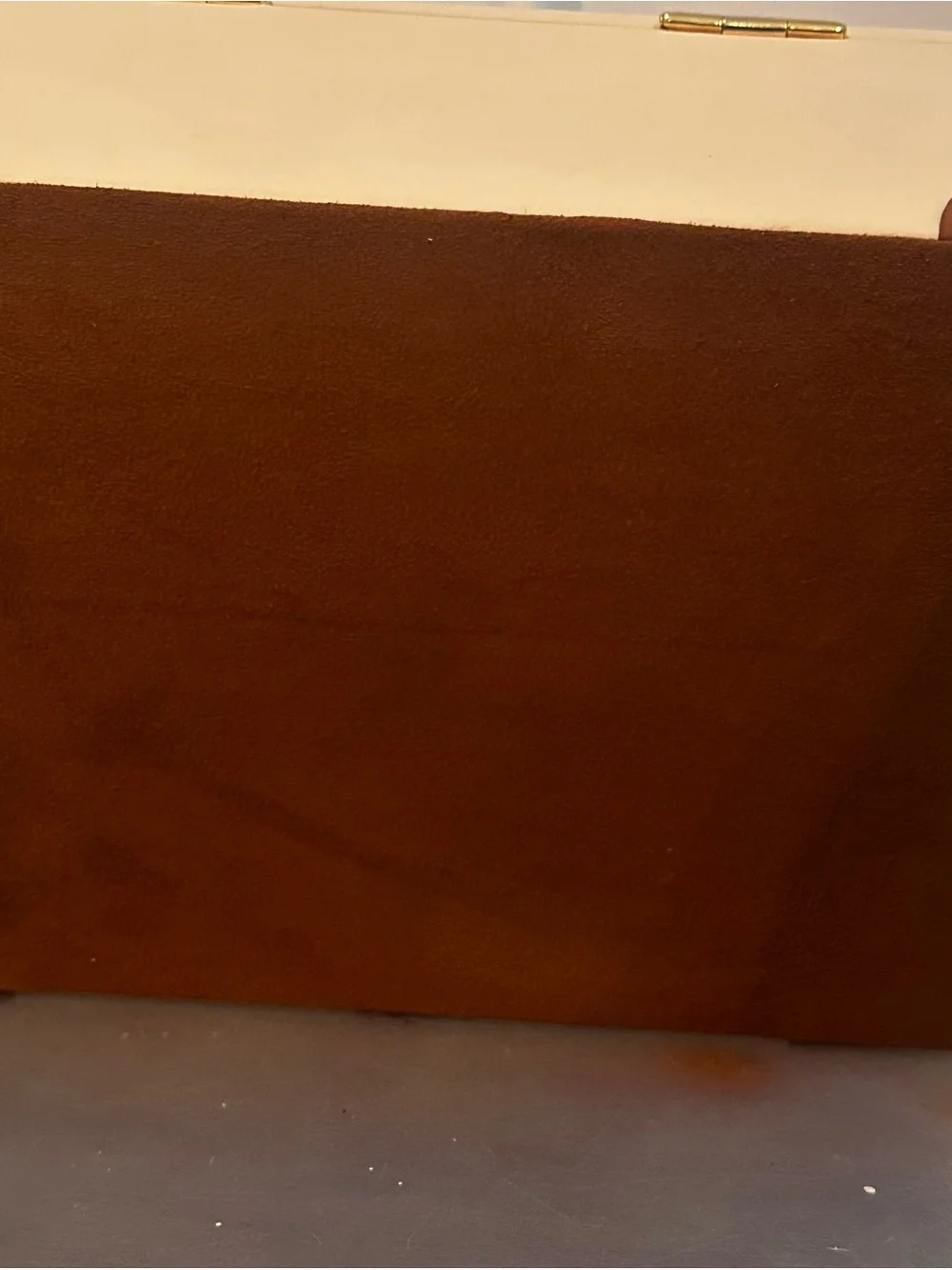 Ralph Lauren Ryan Box Cream and Brown Jewelry Storage Box with Leather Accents